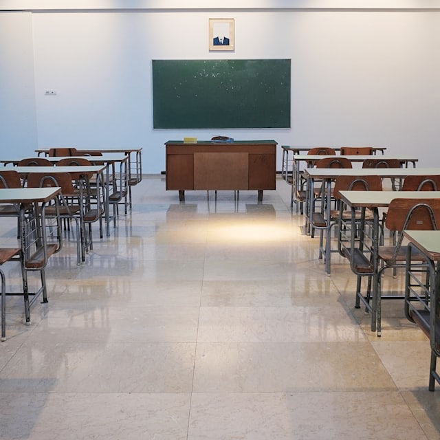Empty classroom with desks