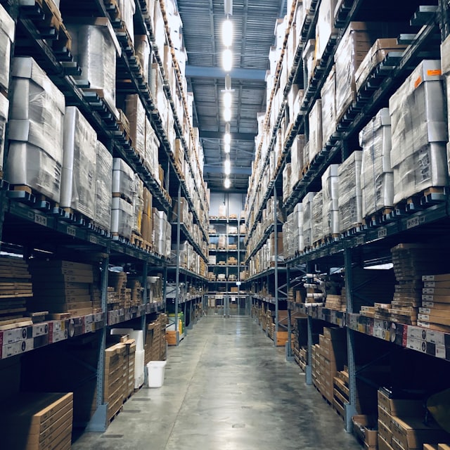 Warehouse aisles with racking